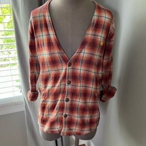 Urban outfitters koto orange and blue long sleeve flannel top 9024
